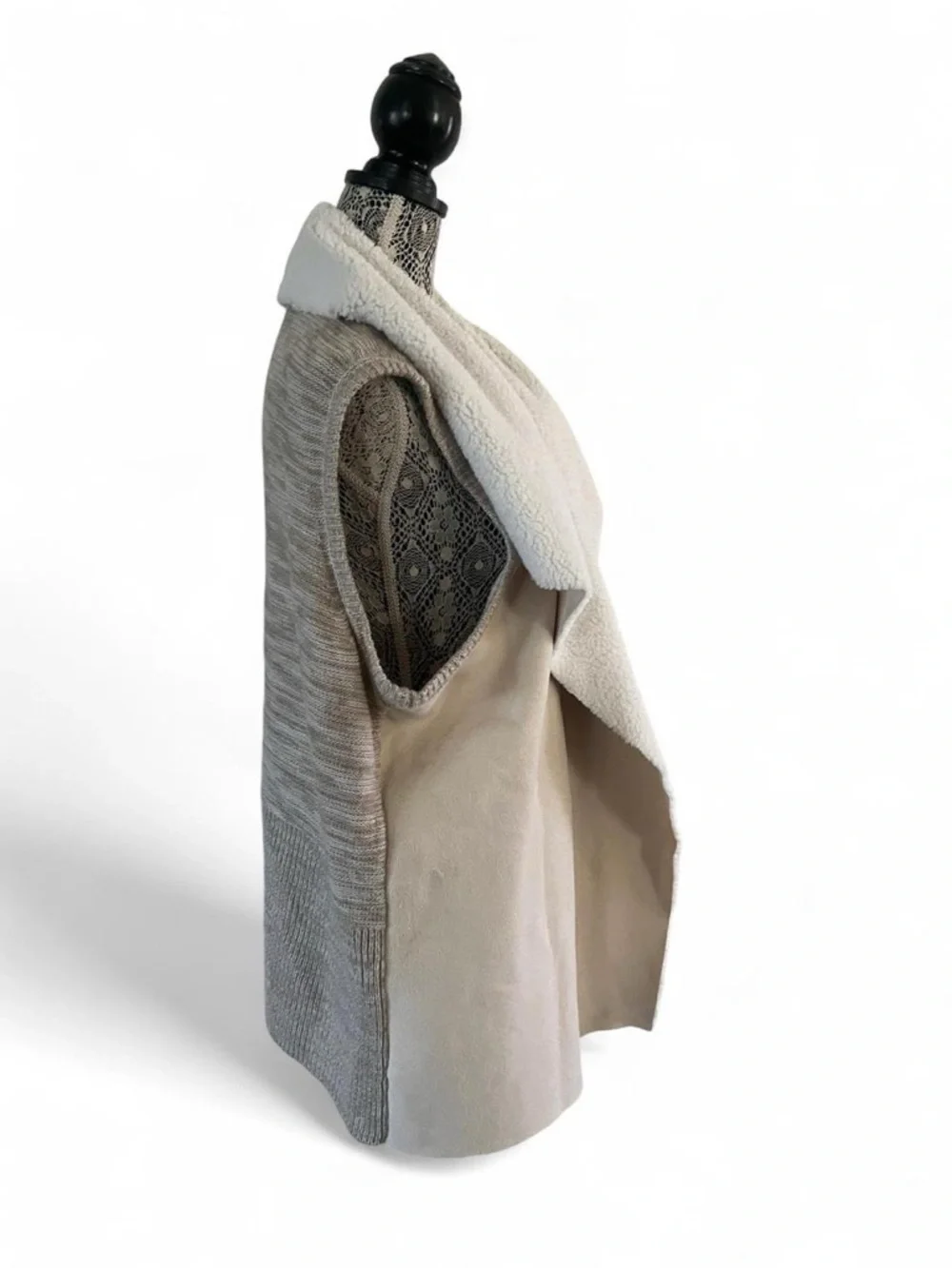 Cozy Cream Sherpa-Trim Draped Wrap Vest